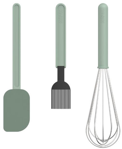 Mepal set de pâtisserie 3 pièces (grande spatule + pinceau + grand fouet) chef it - set pour boulanger - résistant à la chaleur - passe au lave-vaisselle - ustensiles de cuisine - sauge nordique
