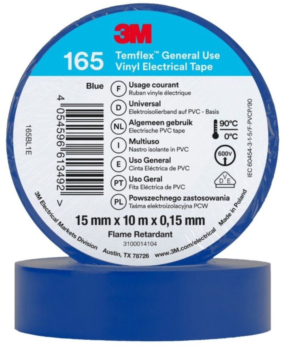 3m temflex - ruban isolant en vinyle 165 - 0,15 mm - bleu
