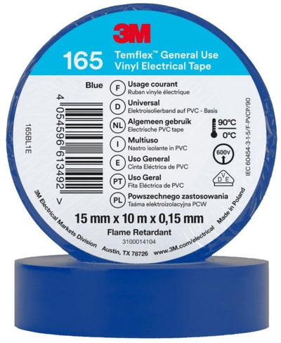 3m temflex - ruban isolant en vinyle 165 - 0,15 mm - bleu