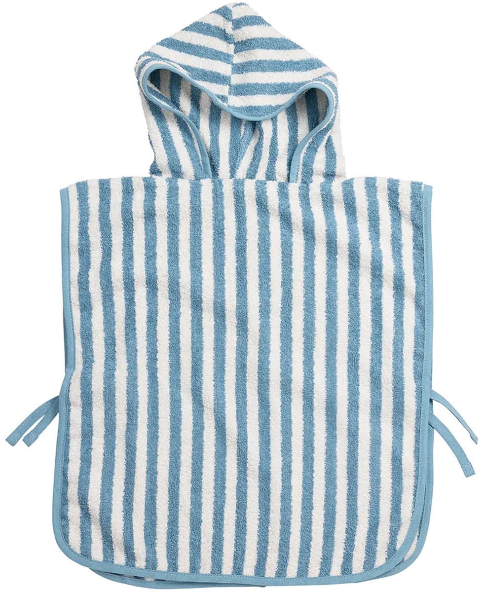 Meyco bébé poncho de bain à rayures grasses - tissu éponge jacquard - bleu jeans - 1-3 ans
