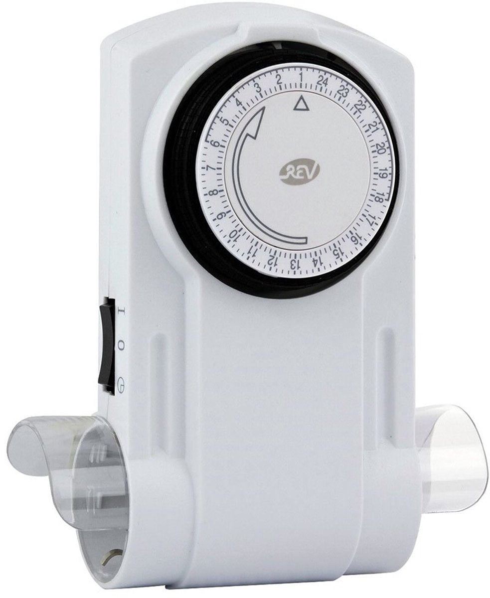 Horloge mécanique Rev - 2 prises - avec interrupteur marche/arrêt - blanc