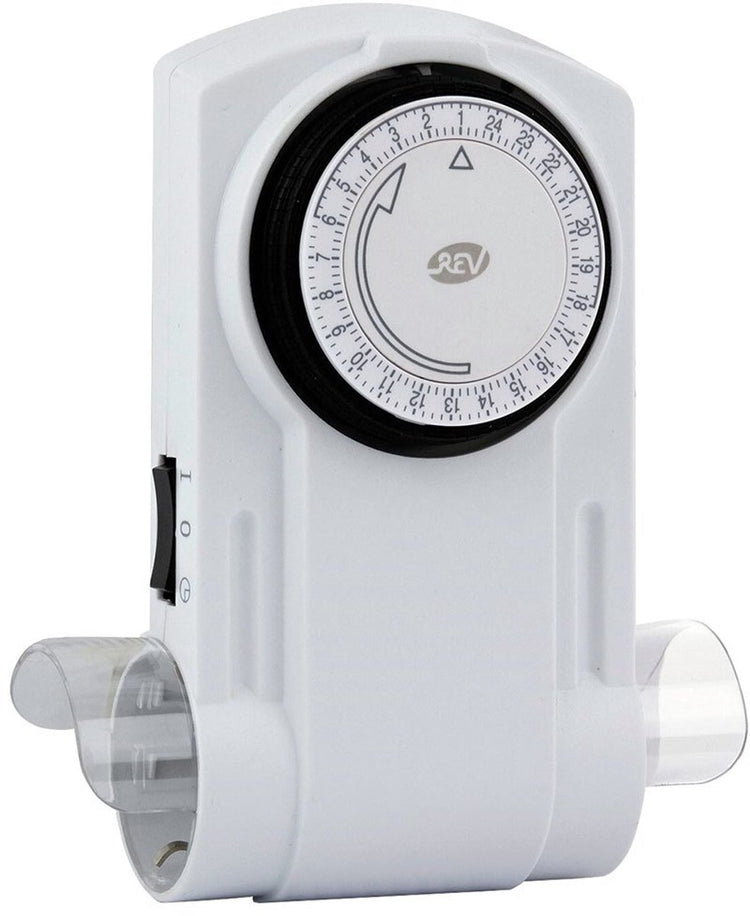 Horloge mécanique Rev - 2 prises - avec interrupteur marche/arrêt - blanc