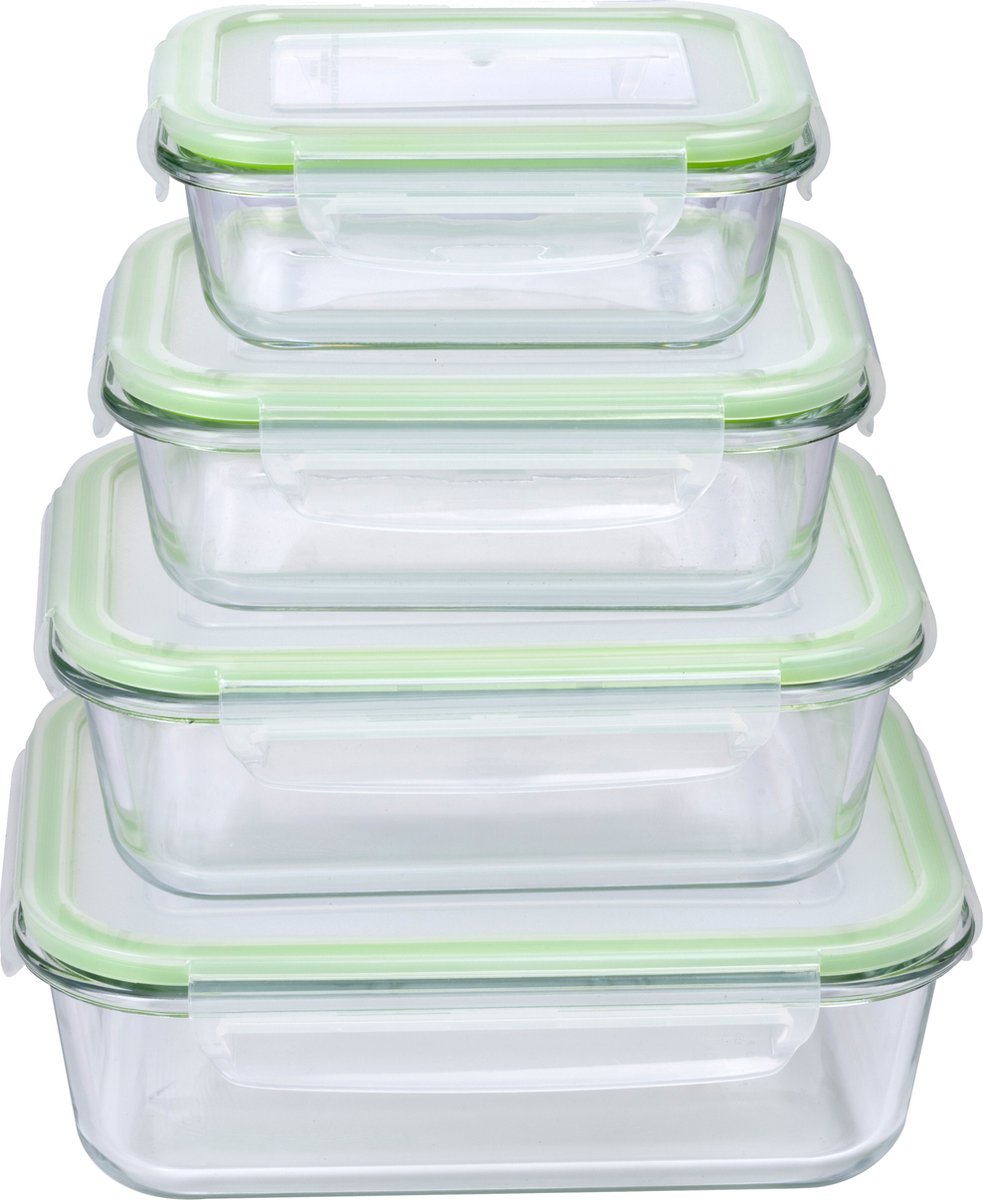 Récipients alimentaires Alpina - 8 pièces - avec couvercle - récipients de congélation - vont au four, au congélateur, au micro-ondes et au lave-vaisselle - verre - 370, 640, 1050 et 1520 millilitres