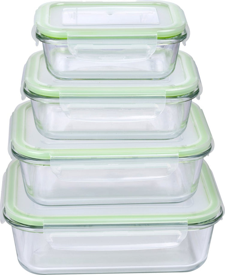 Récipients alimentaires Alpina - 8 pièces - avec couvercle - récipients de congélation - vont au four, au congélateur, au micro-ondes et au lave-vaisselle - verre - 370, 640, 1050 et 1520 millilitres