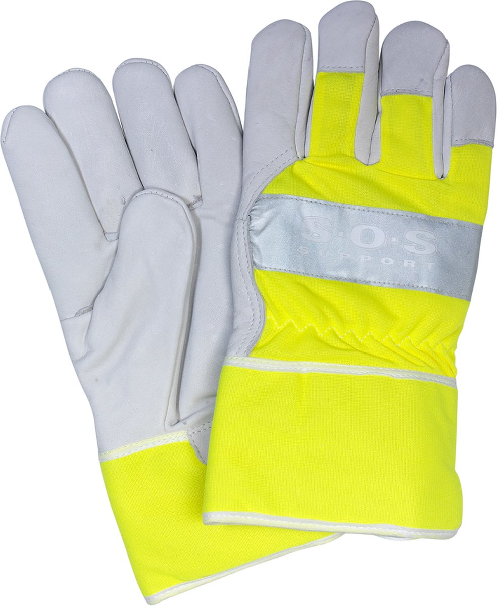Gants de travail All Ride avec autocollant réfléchissant - gants de sécurité - gants de jardin - cuir véritable - gris jaune