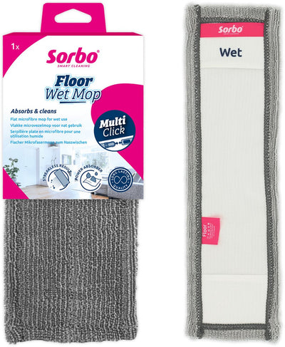 Balai à franges Sorbo - Balai en microfibre - Pour sols propres sans traces - Lavable réutilisable - Compatible avec manche multi-clics - 1 pièce