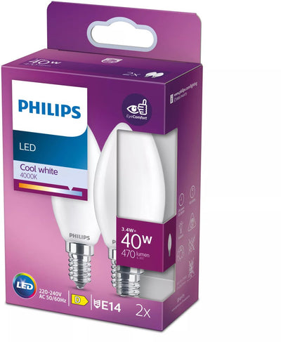 Lampe bougie à filament Philips mate 40w b35 e14 x2