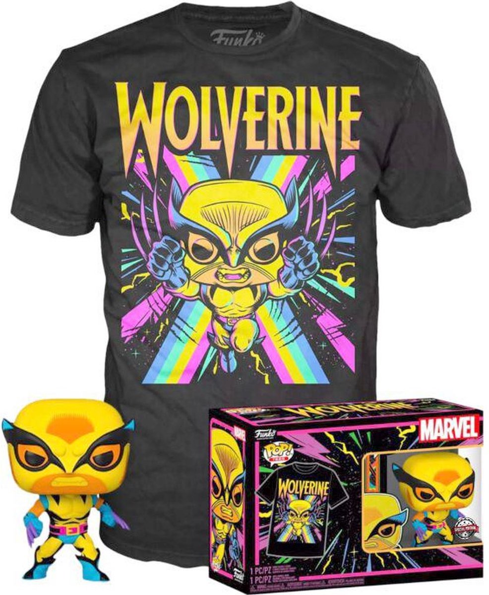 Marvel funko the xmen ensemble de t-shirts à collectionner -s- pop ! tee box wolverine blacklight noir