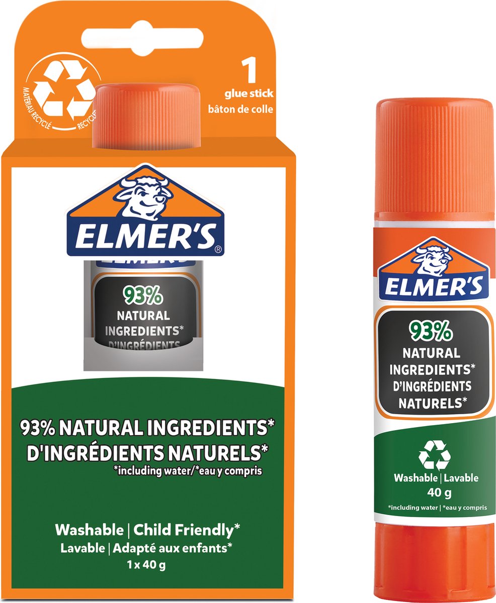 Bâtons de colle pure Elmer's | 93% d'ingrédients naturels | Plastique 100 % recyclé | idéal pour l'artisanat et l'école | lavable et adapté aux enfants | 40g | 1 pièce