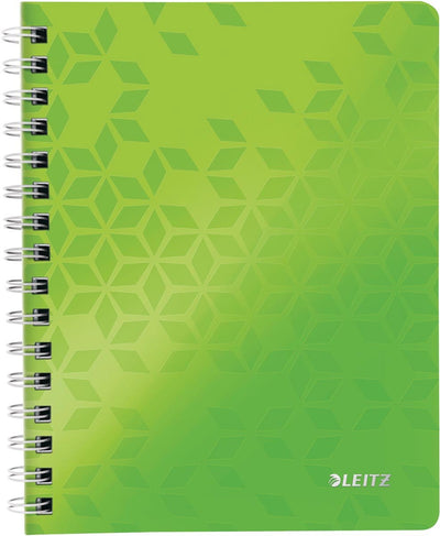 Carnet A5 à spirale Leitz wow avec couverture en plastique - 80 feuilles - à carreaux - certifié FSC - vert
