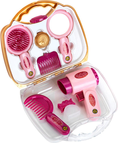 Mallette de coiffure princesse Coralie Klein Toys - incl. sèche-cheveux jouet et outils pour cheveux - 21,5x8,5x19 cm - rose