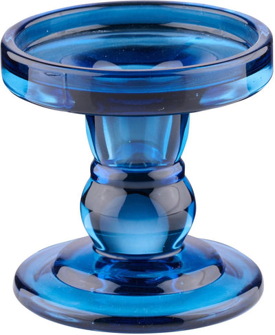 Bougeoir Arti casa pour bougie pilier - bougeoir en verre transparent - ø8,5 x 8,5 cm - bleu