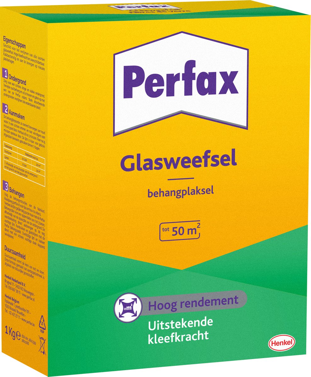 Tissu de verre en poudre Perfax boîte de 1 kg | la solution ultime pour le papier peint en fibre de verre | adhésif en fibre de verre facile à appliquer | colle à papier peint transparente pour une adhérence durable