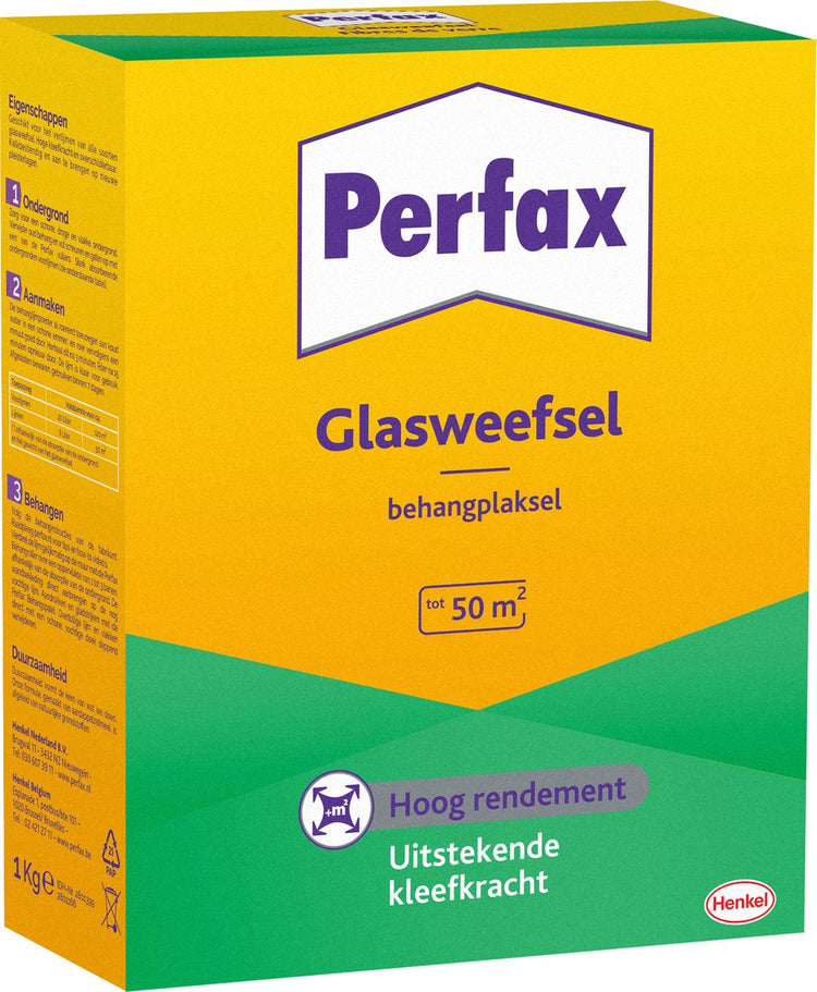 Tissu de verre en poudre Perfax boîte de 1 kg | la solution ultime pour le papier peint en fibre de verre | adhésif en fibre de verre facile à appliquer | colle à papier peint transparente pour une adhérence durable