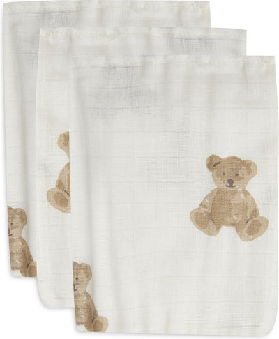 Jollein - gant de toilette bébé ours en peluche hydrophile - coton - 3 pièces - gant de toilette bébé, débarbouillettes hydrophiles -15x70cm