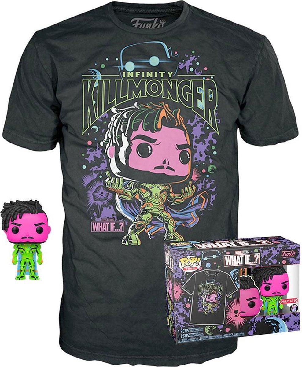 Funko et si... ? ensemble de t-shirts à figurines à collectionner -m- marvel pop! tee box killmonger blacklight noir