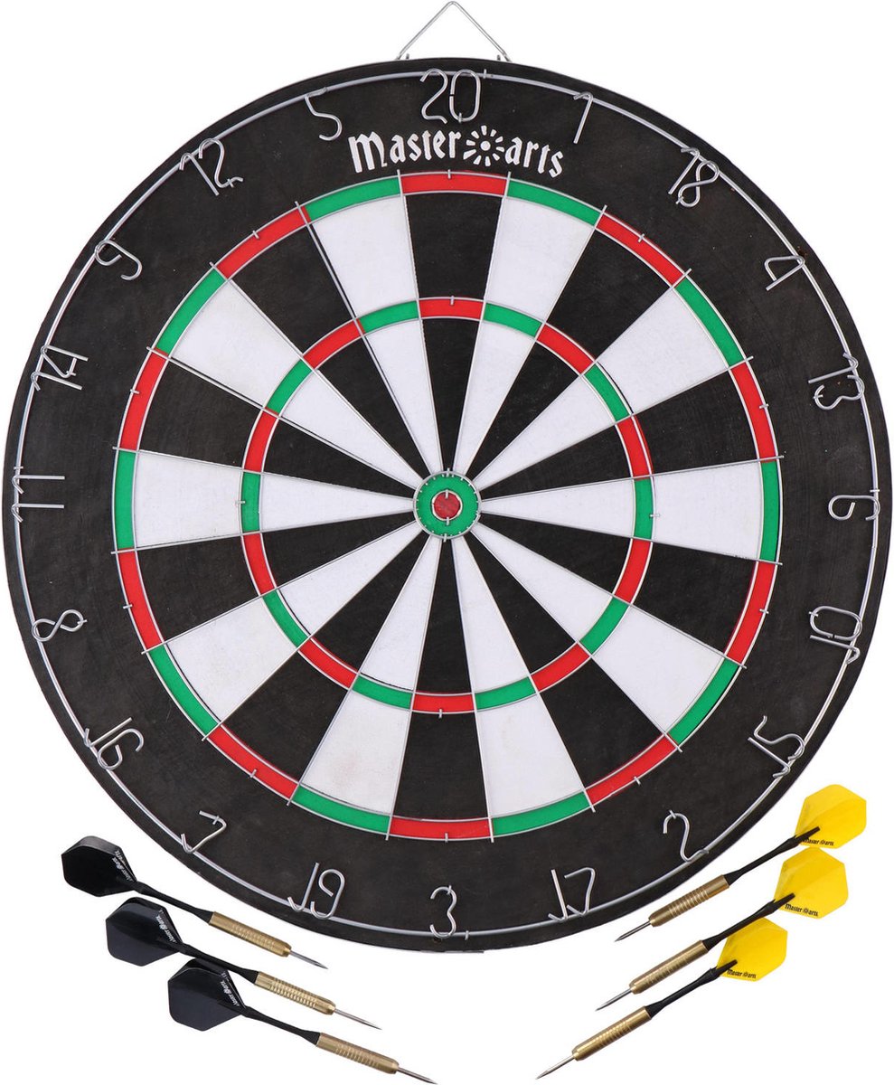 Cible de fléchettes Masterdarts avec tableau d'affichage - ø 45 cm - comprenant 6 flèches et marqueur
