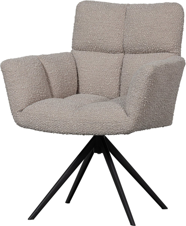 Chaise pivotante Woood Vinny avec accoudoirs - bouclé - sable - 89x70x61