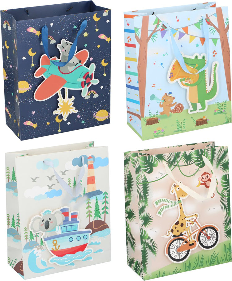 Sac cadeau sans marque pour enfants avec poignée - sac cadeau pour cadeaux - sac cadeau en papier avec illustrations d'animaux - emballage cadeau pour anniversaire ou fête d'enfant - 1 variante aléatoire