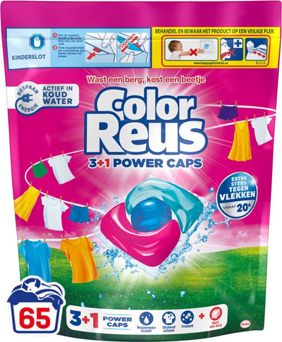 Color reus 3+1 power caps - capsules de lavage - linge coloré - 65 lavages - emballage vrac