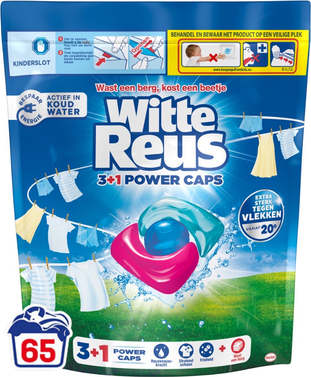 Witte reus 3+1 power caps - capsules de lavage - linge blanc - 65 lavages