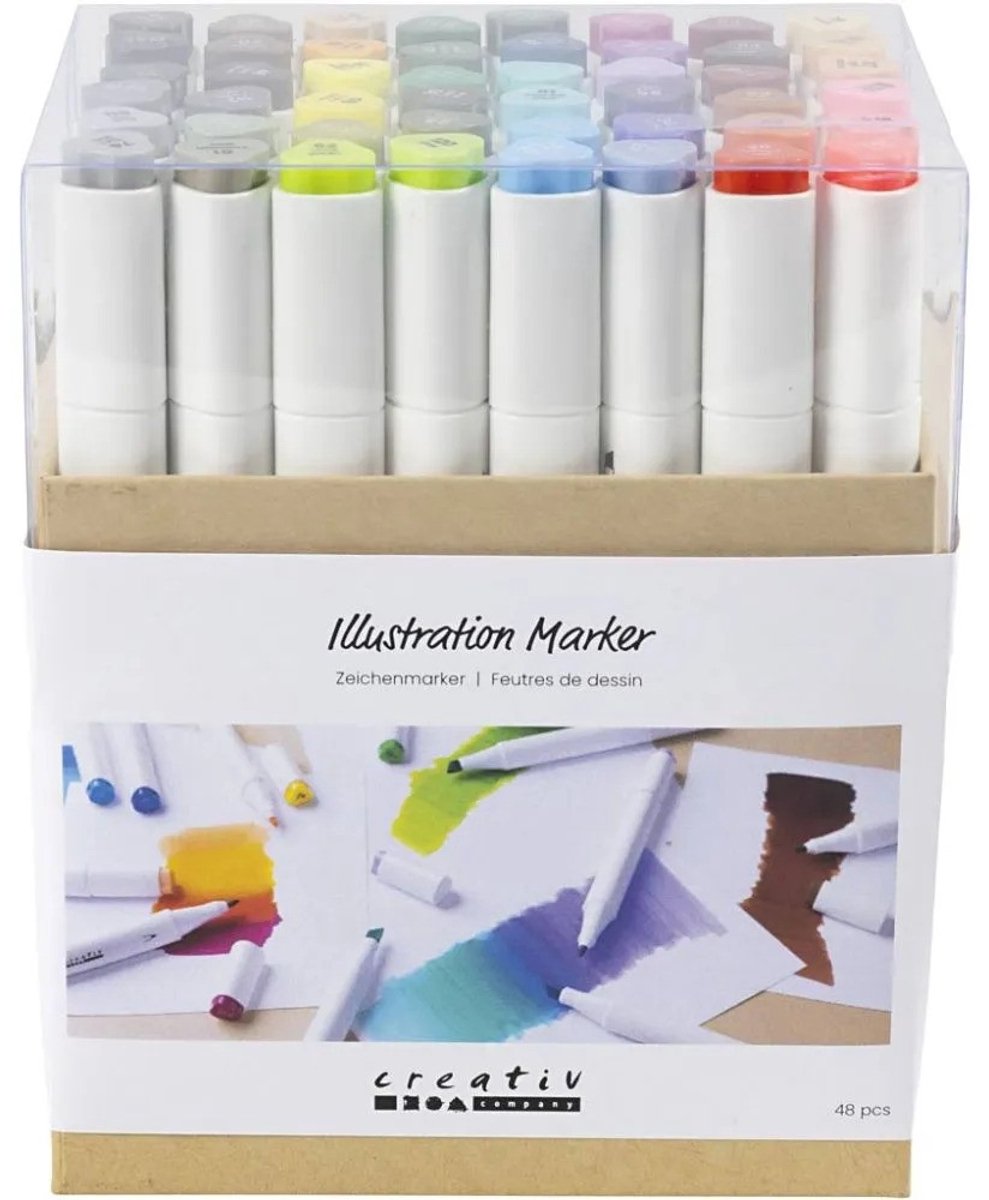 Stylo à dessin Creativ company, largeur de trait 1+8 mm, couleurs standards, 48 pièces 1 boîte