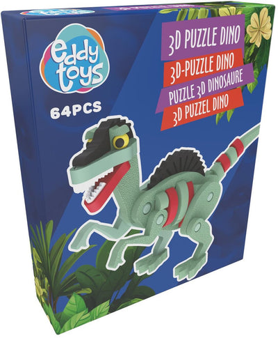 Eddy Toys Puzzle 3D Dino 64 pièces - Puzzle Dinosaure 3D - Puzzle de construction 64 pièces - Modèle de dinosaure à construire soi-même - Jouets à partir de 3 ans