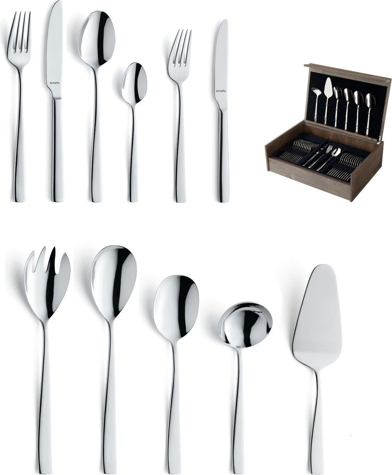 Amefa Florence - Ménagère 78 pièces - pour 12 personnes - brillant - couleur argent - dans un luxueux coffret en bois