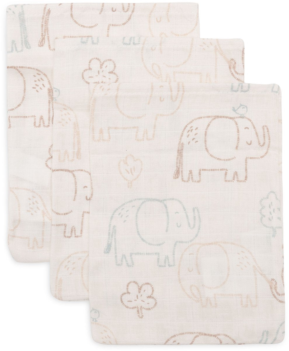 Jollein débarbouillettes hydrophiles 15x20cm - contes d'éléphants - coton - 3 pièces