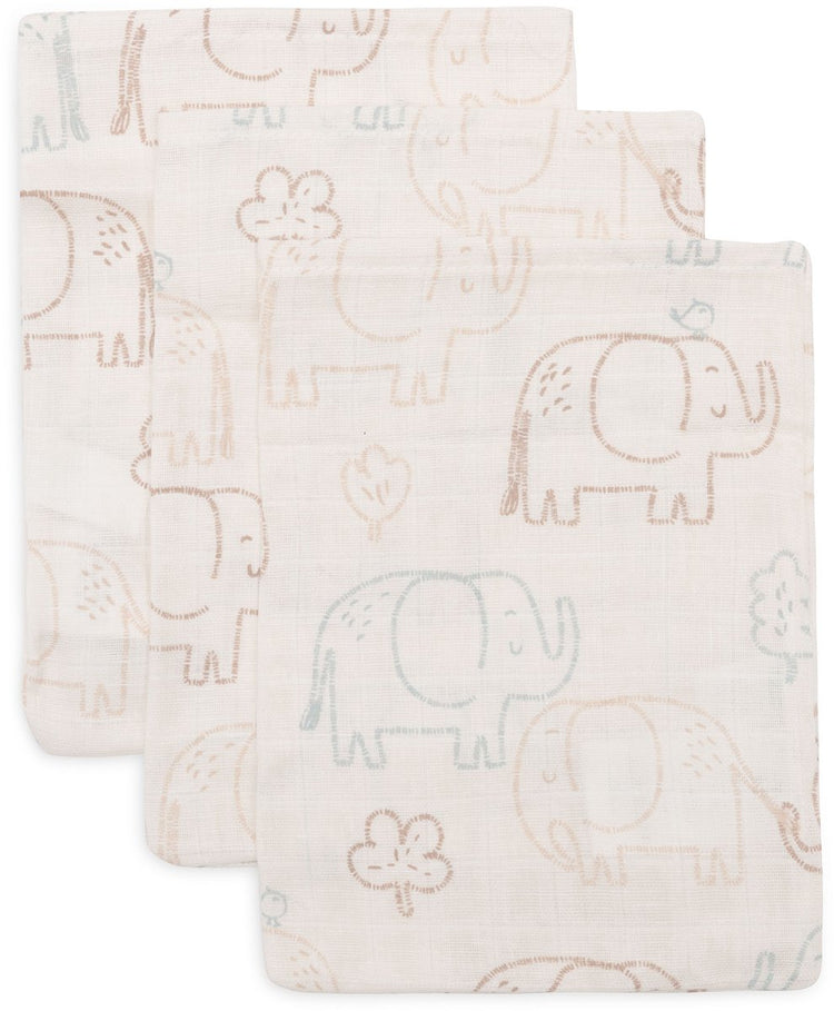 Jollein débarbouillettes hydrophiles 15x20cm - contes d'éléphants - coton - 3 pièces