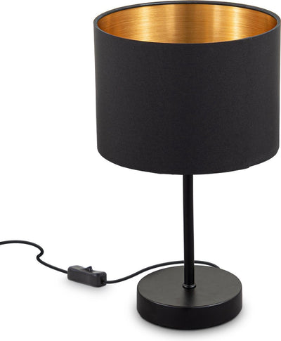 B.k.licht - lampe de table - noir-doré - tissu métallique - lampe de chevet - lampe de chambre - culot E27 - h.: 33cm