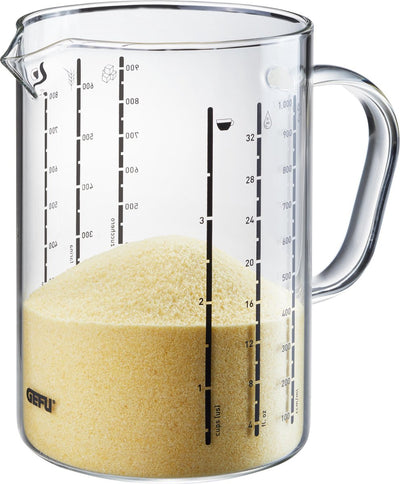 Tasse à mesurer Gefu meti – 1 litre – verre borosilicate – avec indicateur de mesure et bec verseur