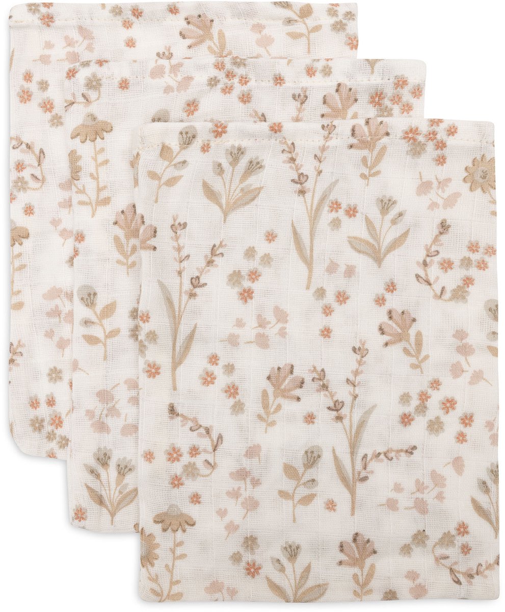 Jollein gant de toilette hydrophile bébé 15x20cm - gant de toilette bébé - fleuri - 3 pièces