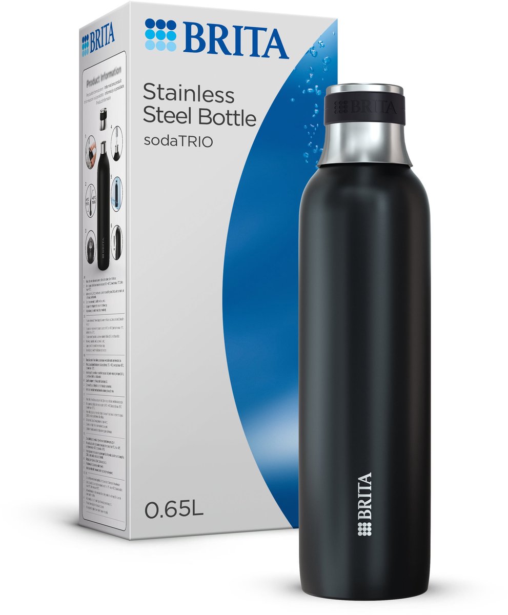 Brita - soda trio - bouteille en acier inoxydable - noir - petit - 1 pièce