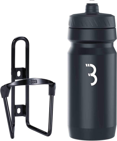 Réservoir de carburant vélo Bbb - porte-bouteille en aluminium avec bouteille - 550 ml - noir et blanc brillant - vélo de course VTT - porte-gourde vélo - bbc-03c