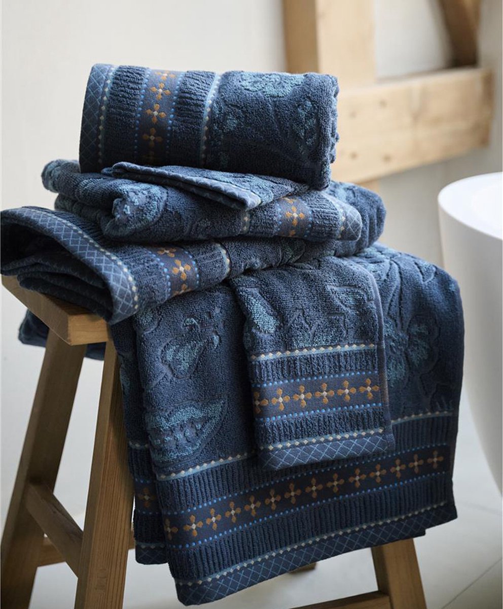 Pip studio serviette jasmin jacquard bleu foncé 55x100