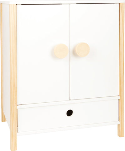 Petite garde-robe de poupée en bois à petit pied avec des cintres, 3dlg.
