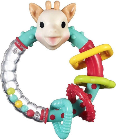 Hochet multi-texture Sophie la girafe - anneau de dentition - jouet bébé - cadeau maternité - cadeau baby shower - à partir de 3 mois - 13,5 x 9 x 5,3 cm - multicolore