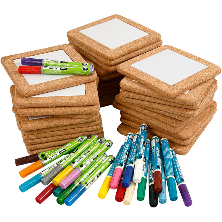 Ensemble de sous-verres à peinture, dim. 15,5x15,5 cm, différentes couleurs, 1 set