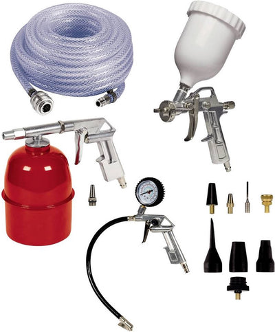 Jeu d'accessoires pour air comprimé Einhell - 13 pièces - incl. soufflette, manomètre pour pneus, tuyau haute pression, pistolet pulvérisateur, pistolet à peinture avec coupelle supérieure, jeu d'adaptateurs 8 pièces