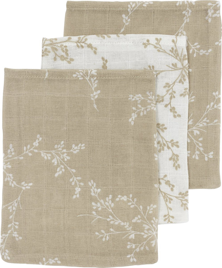 Débarbouillettes Meyco baby branches - pack de 3 - hydrophiles - sable - 20x17cm