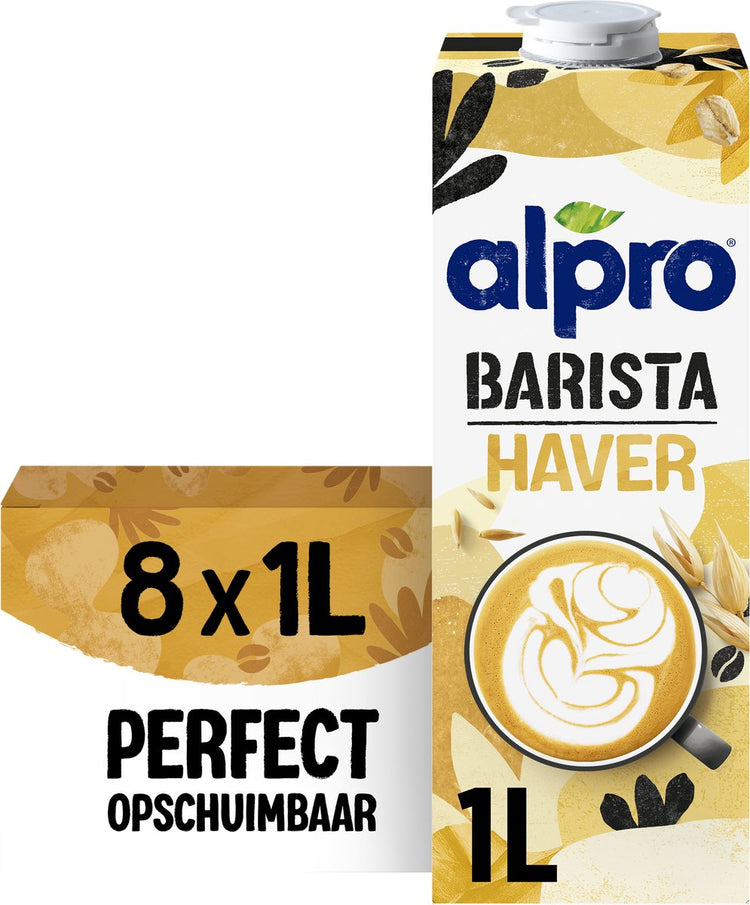 Boisson à l'avoine Alpro Barista – longue conservation – lait végétal – parfaite pour le café – sans lactose – 8 x 1 l