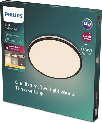Philips LED Plafonnier Philips Ozziet - rond - noir - 36w 27k