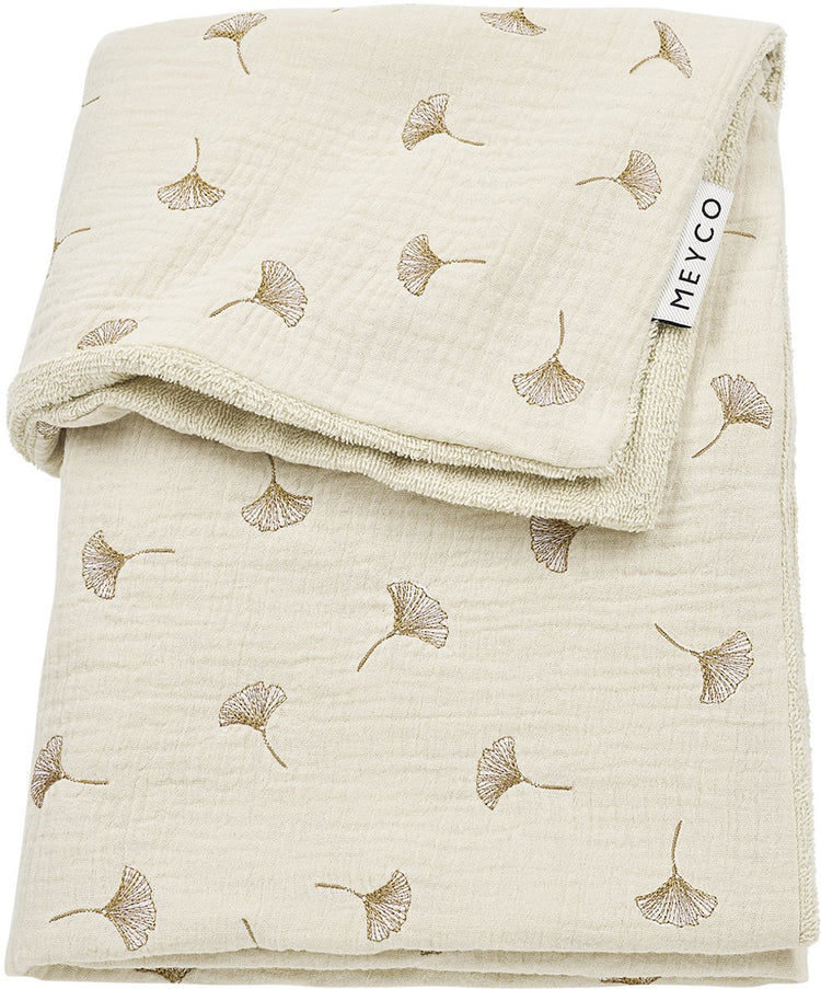 Couverture de berceau Meyco baby ginkgo - hydrophile prélavée - sable doux - 75x100cm - 1,5 tog