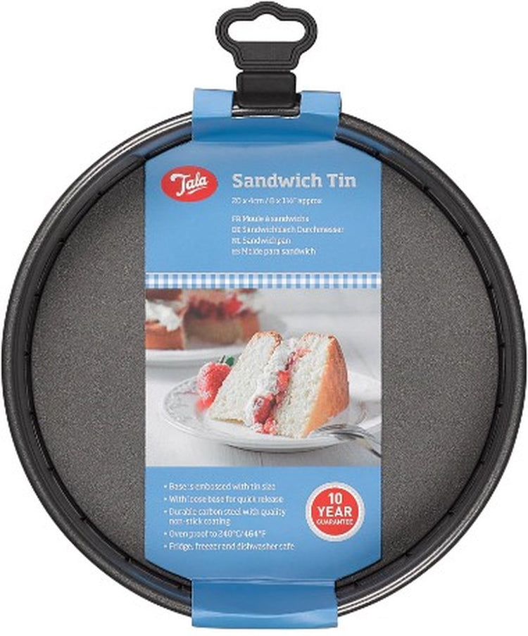 Tala Everyday – moule à sandwich – 25 x 23 cm – rond – avec fond amovible – acier au carbone antiadhésif – revêtement antiadhésif Whitford Xylan – empilable – bord large – lavage à la main
