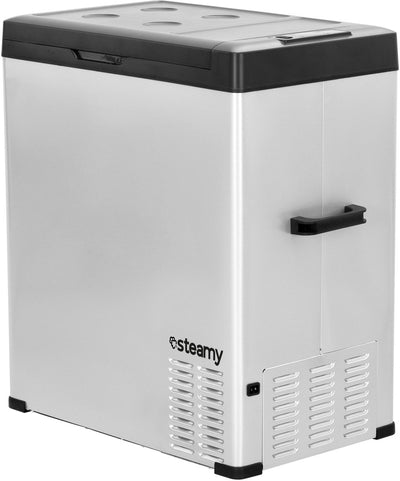 Glacière électrique à compresseur monozone Steamy -e - monozone - 64 litres - 12v et 230v - pour voiture et camping - argent