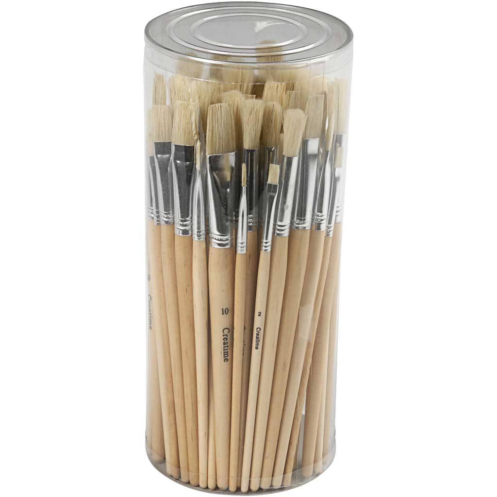 Pinceaux Creativ company nature line, taille 1+2+3+4+5+6+7+8+9+10, l : 19,5-23 cm, l : 4-17 mm, plats, ronds, 80 pièces 1 boîte
