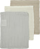 Débarbouillettes unies bébé Meyco - lot de 3 - hydrophiles - blanc cassé gris clair sable - 20x17cm