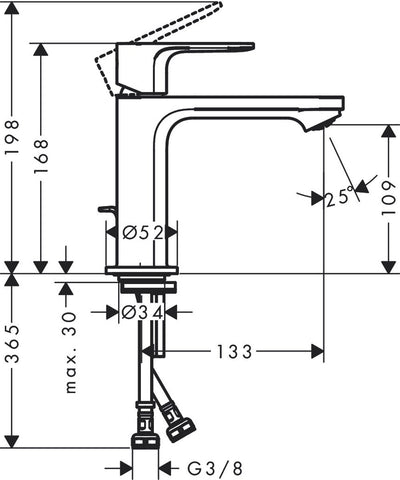 Hansgrohe rebris e - mitigeur de lavabo - commande à levier unique - démarrage à froid, économie d'énergie - sans vidage - taille 110 mm - chrome