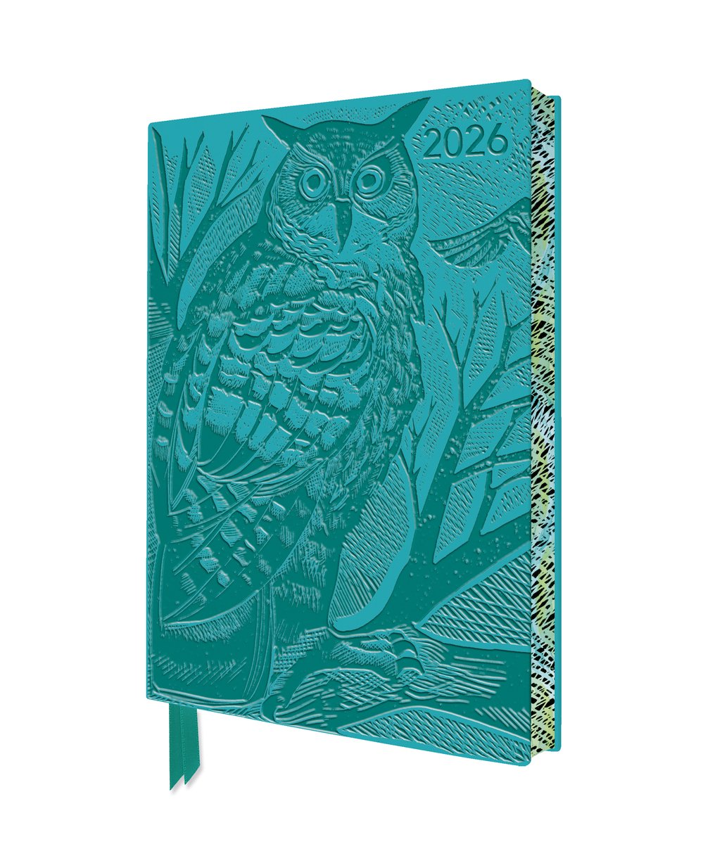 Flame Tree Angela Harding : Hibou des marais 2026 Art artisanal Agenda en cuir végétalien - Page à voir avec notes